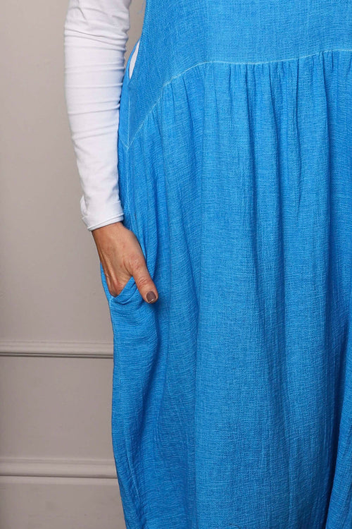 Meredith Washed Linen Pinafore Aqua - Image 3