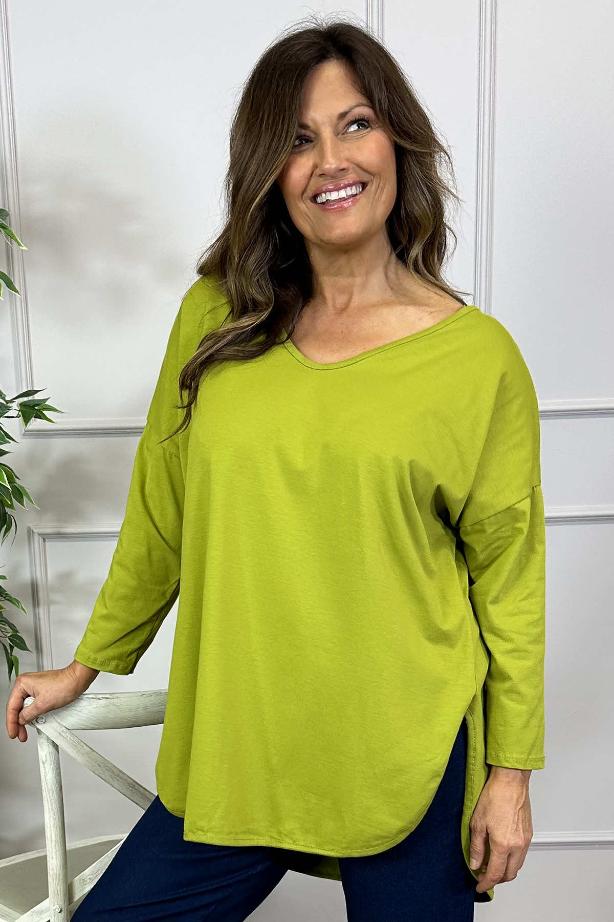 Billie V-Neck Cotton Top Lime