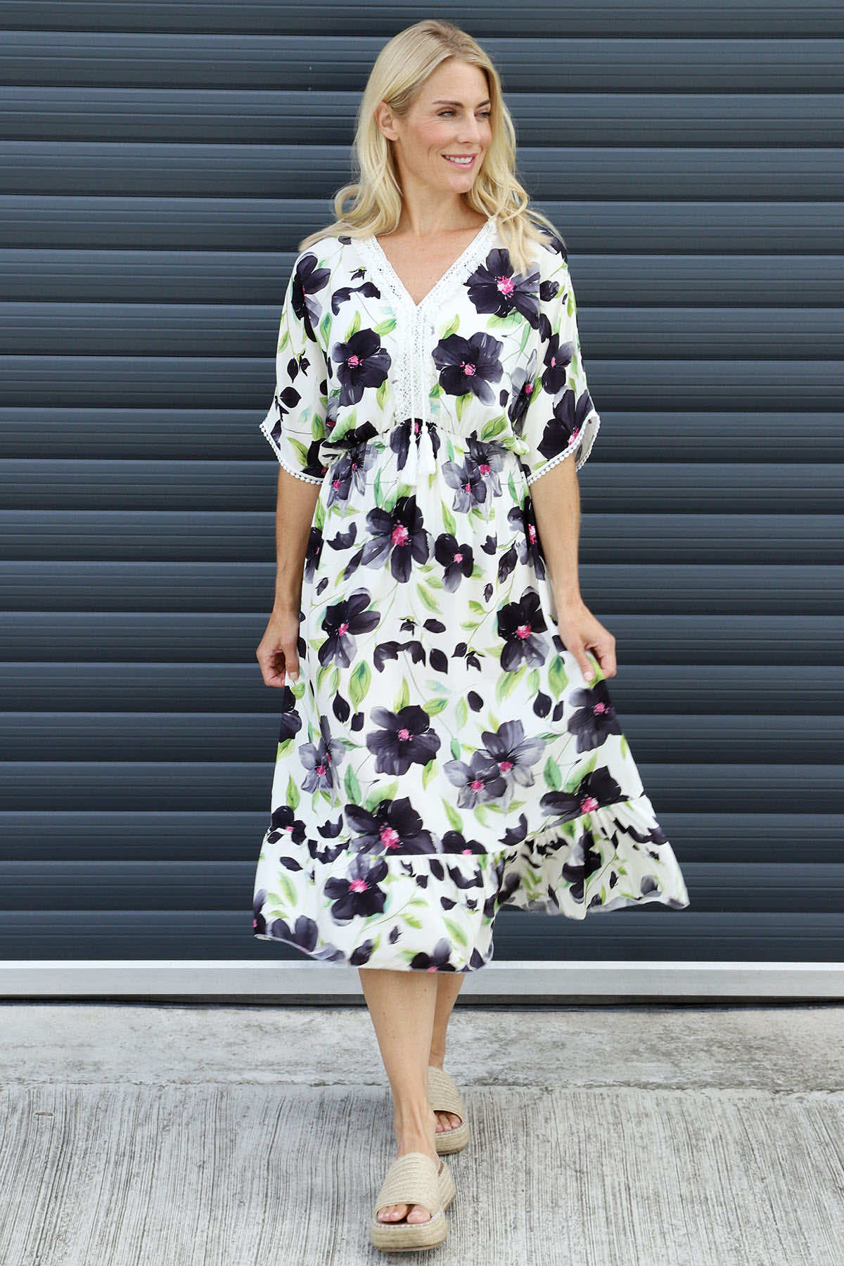 Amyla Floral Print Dress Black