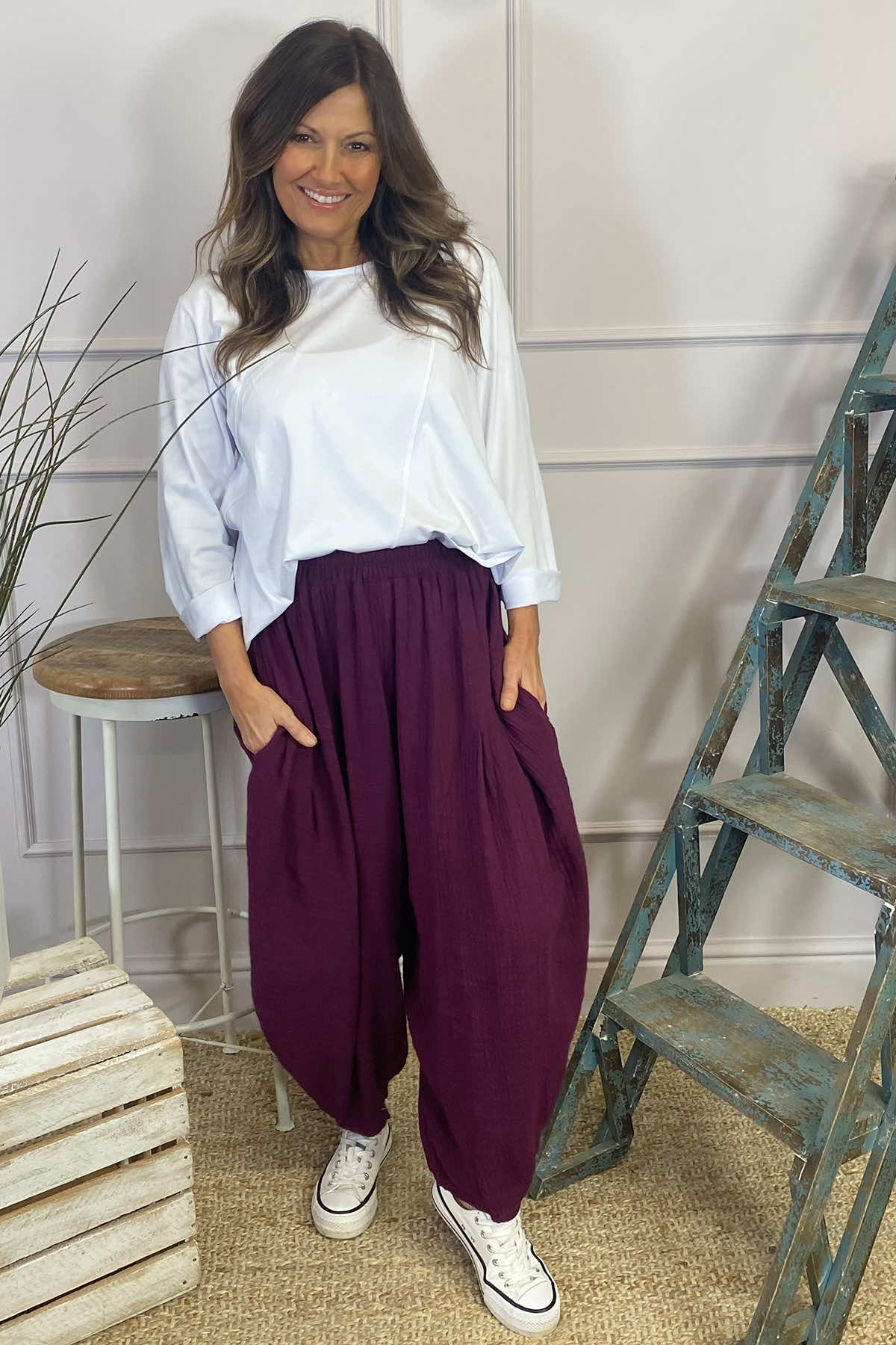 Kristin Cotton Trousers Burgundy