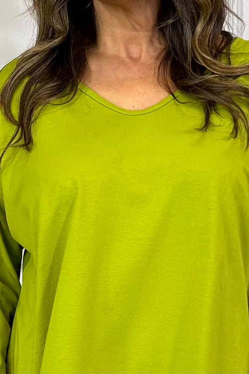 Billie V-Neck Cotton Top Lime - Image 3