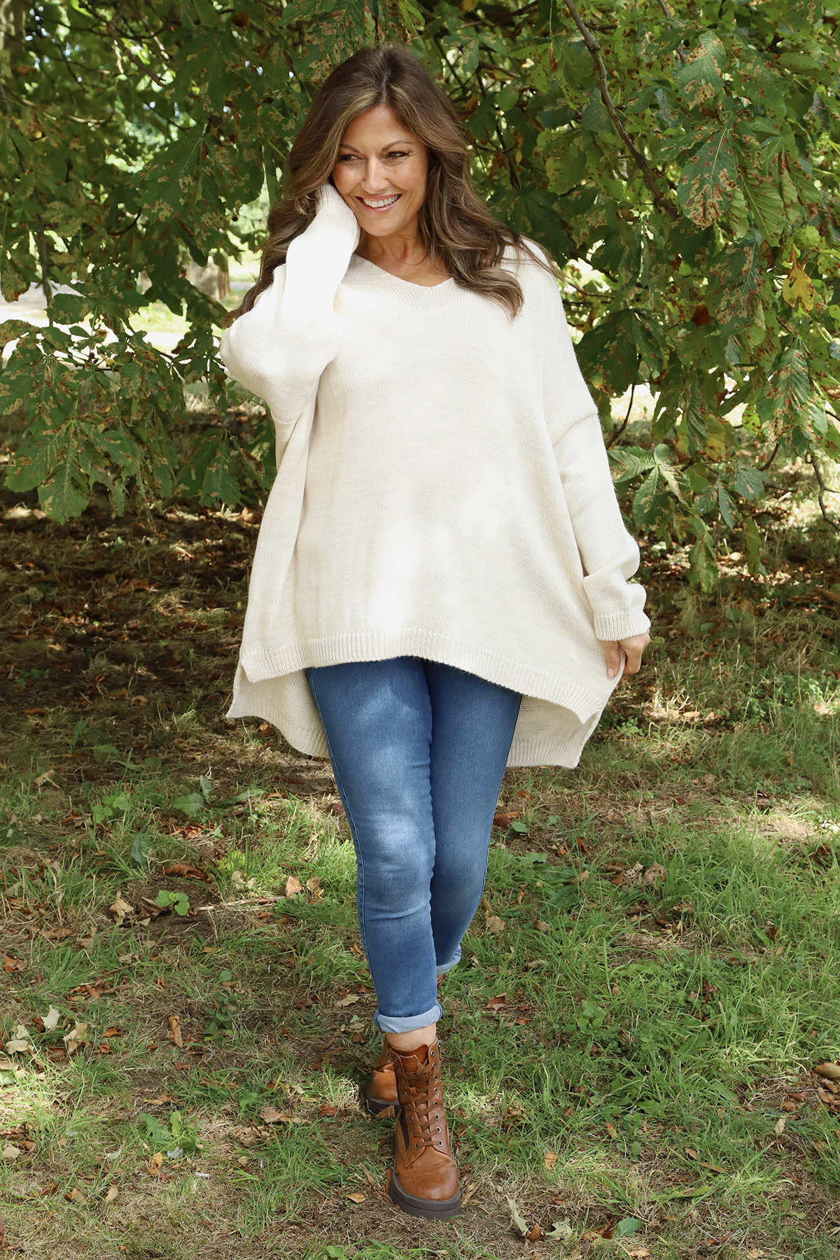 Josephine V-Neck Knitted Jumper Stone