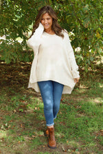 Josephine V-Neck Knitted Jumper Stone Stone - Josephine V-Neck Knitted Jumper Stone