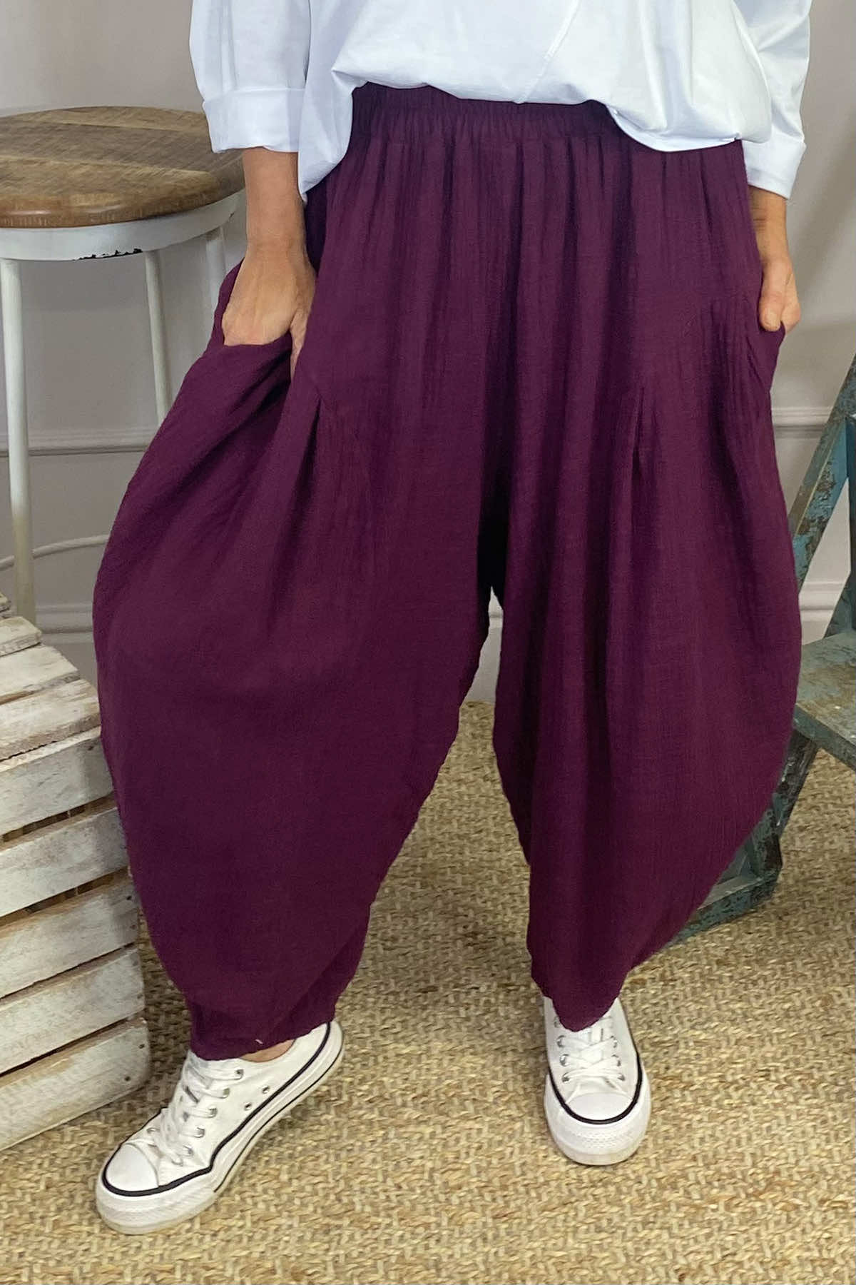 Kristin Cotton Trousers Burgundy