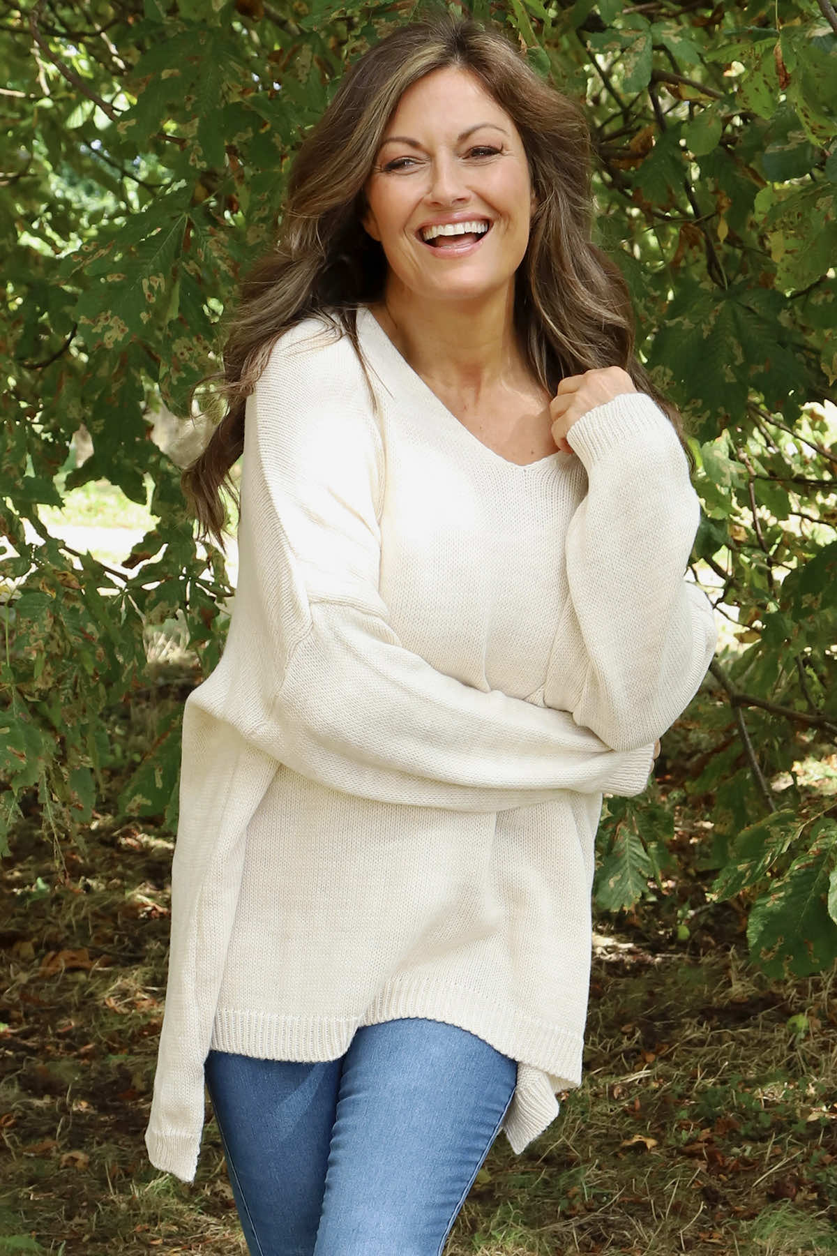 Josephine V-Neck Knitted Jumper Stone