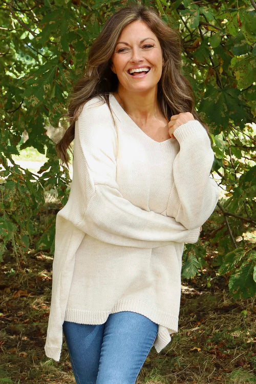 Josephine V-Neck Knitted Jumper Stone - Image 2