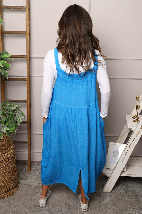Meredith Washed Linen Pinafore Aqua - Image 4