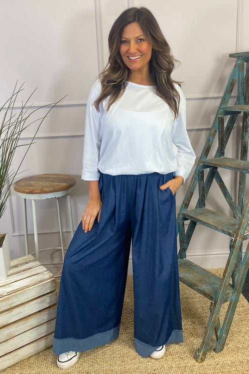 Odette Wide Leg Denim Trousers Mid Denim