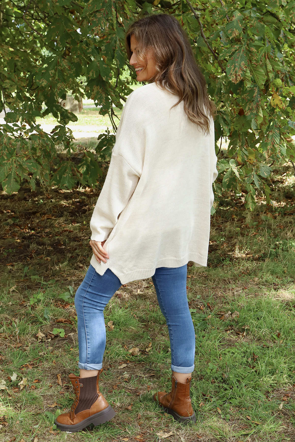 Josephine V-Neck Knitted Jumper Stone