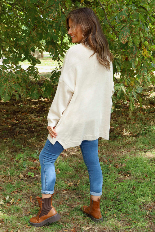 Josephine V-Neck Knitted Jumper Stone - Image 4