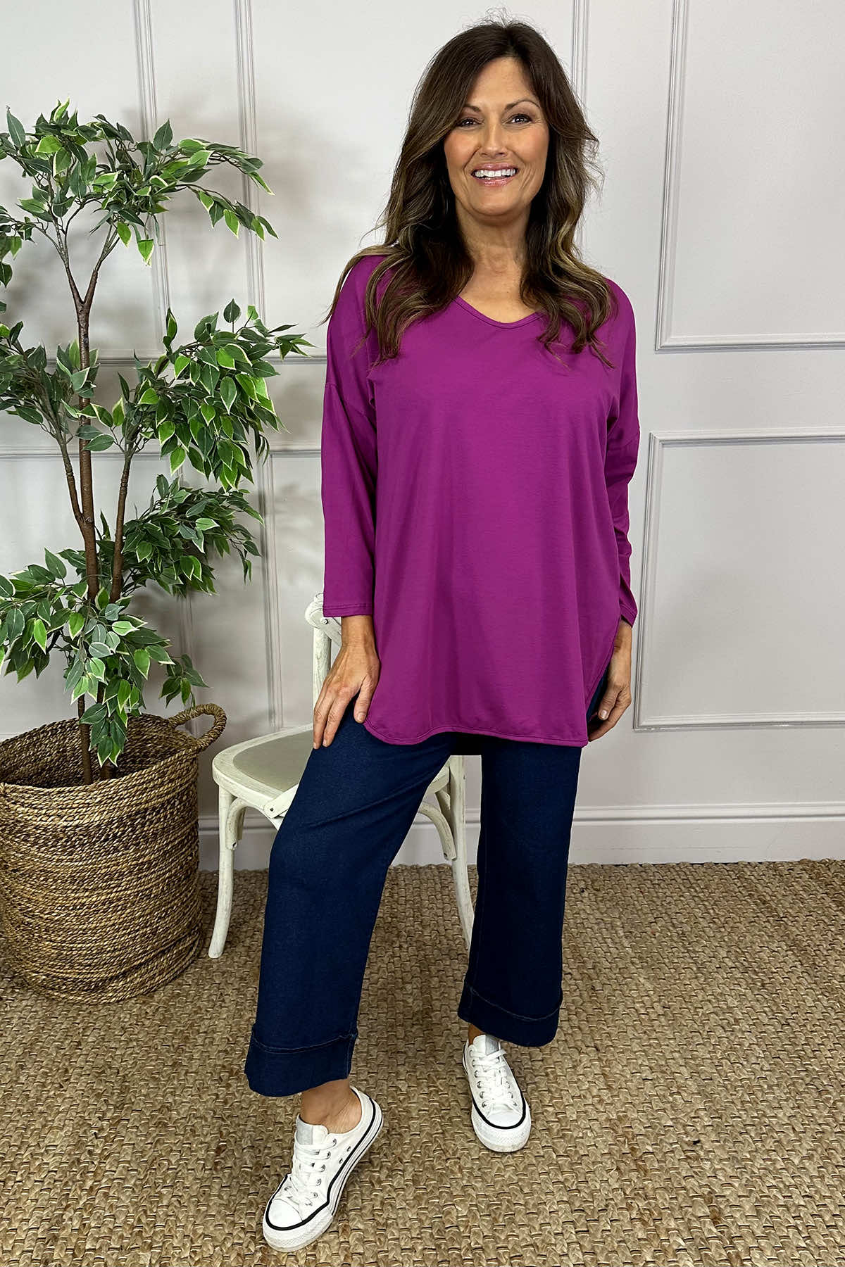 Billie V-Neck Cotton Top Purple