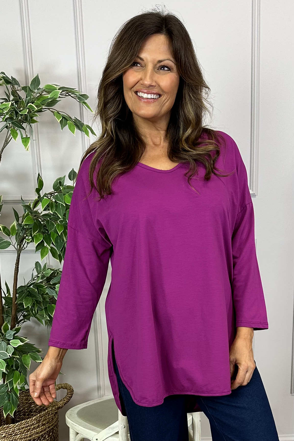 Billie V-Neck Cotton Top Purple