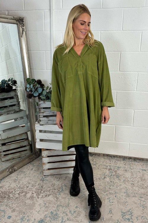 Caggia Pocket Needlecord Tunic Olive - Image 1