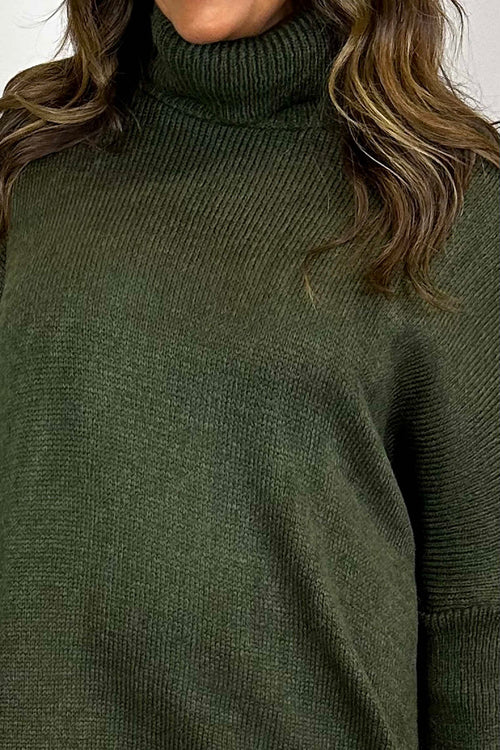 Rachel Polo Neck Knitted Jumper Khaki - Image 2