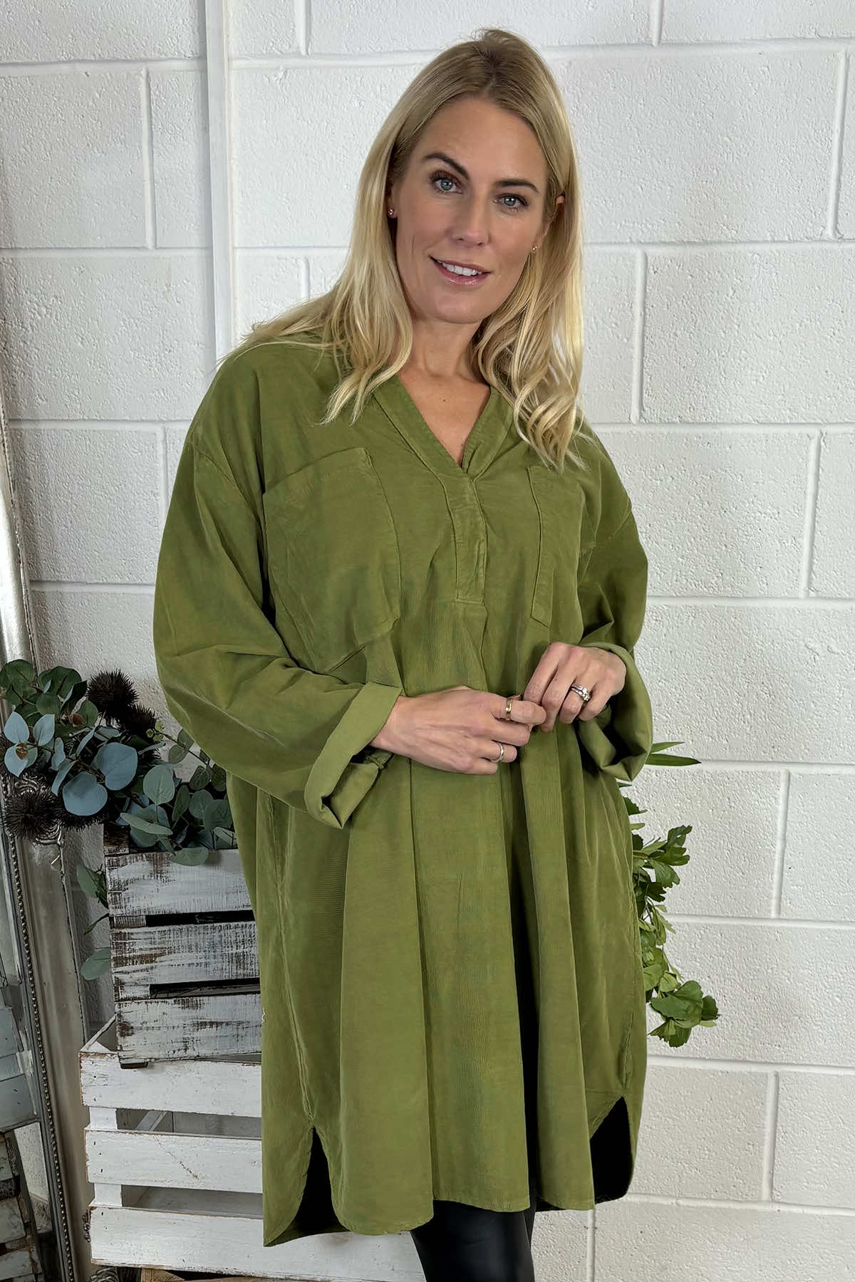 Caggia Pocket Needlecord Tunic Olive