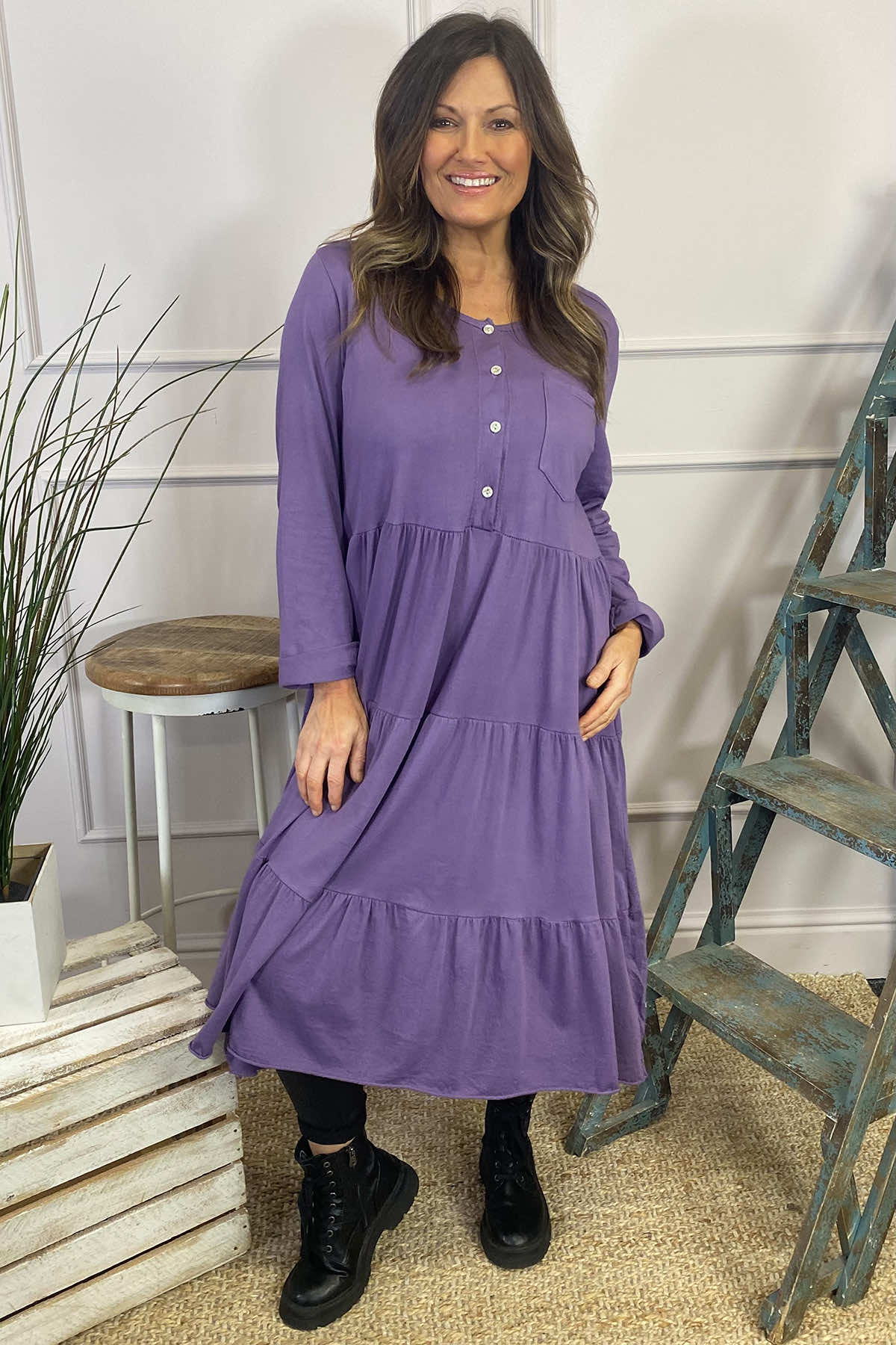 Piper Tiered Cotton Tunic Purple