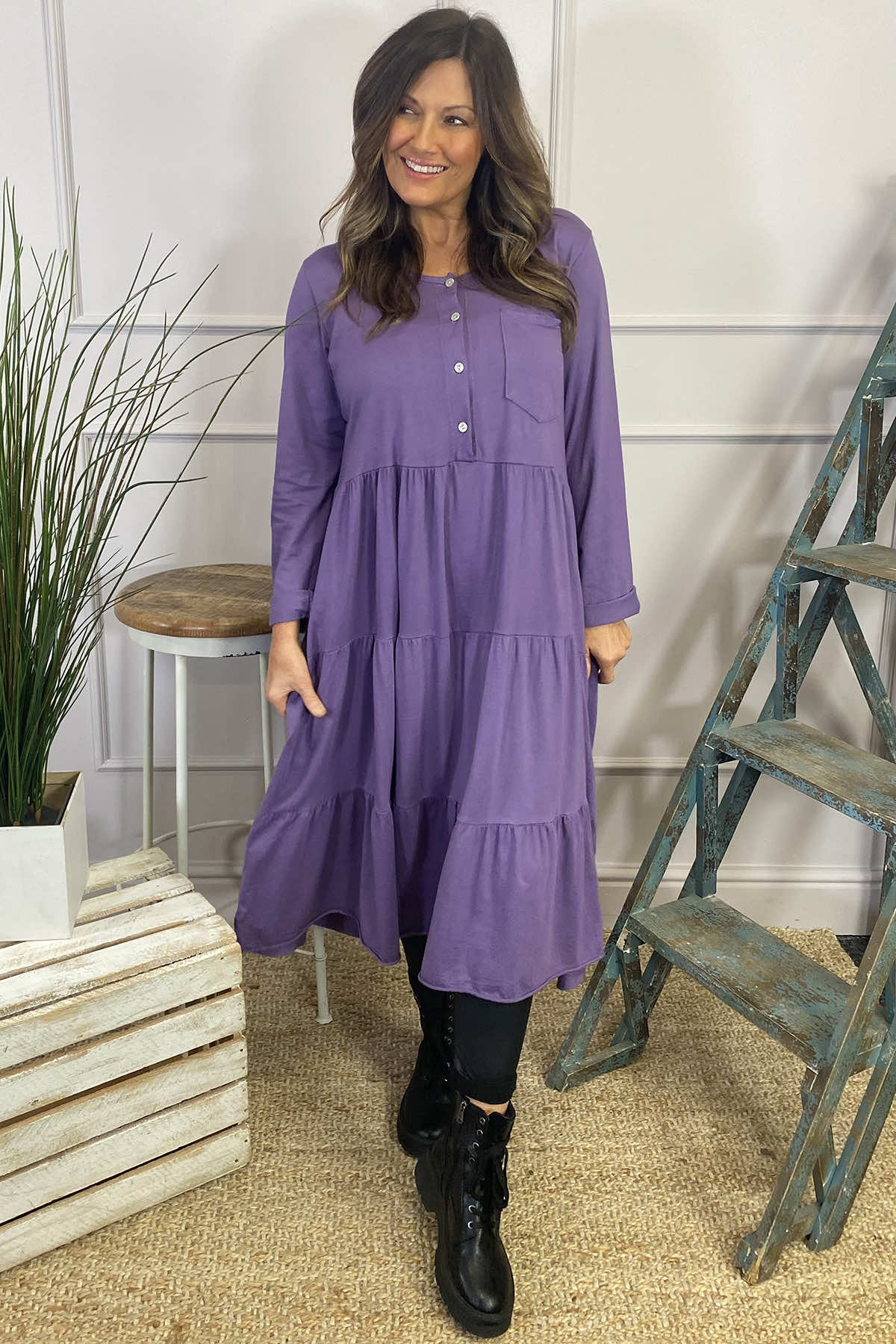 Piper Tiered Cotton Tunic Purple