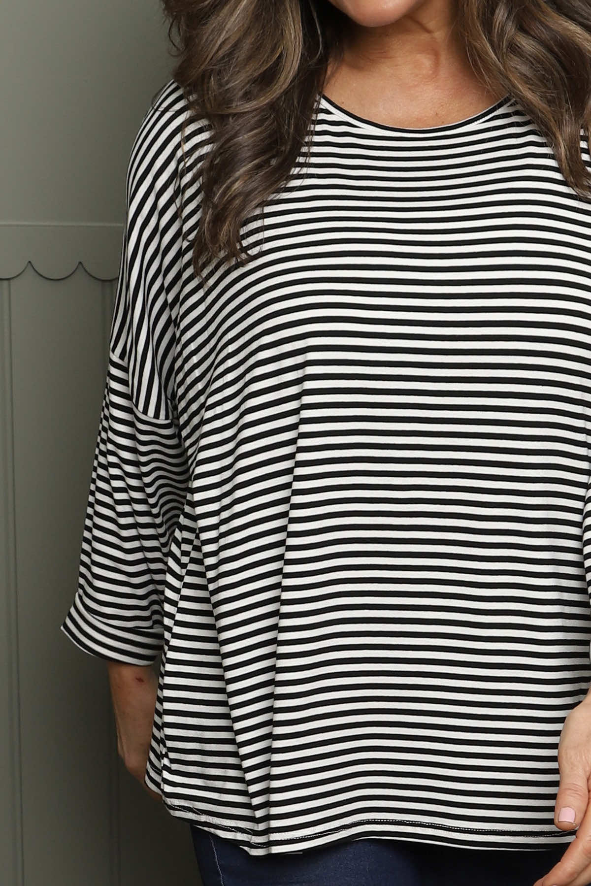 Frances Stripe Sweat Top Black