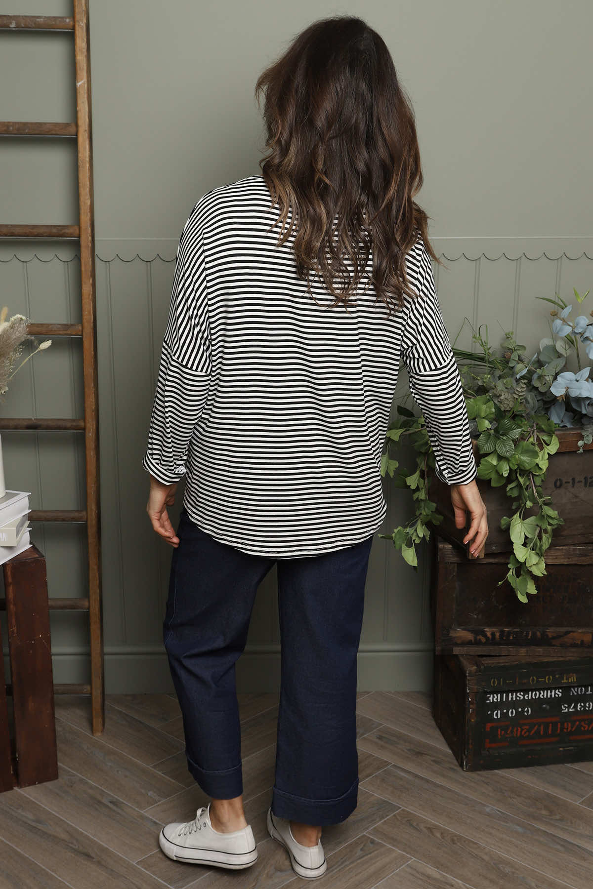 Frances Stripe Sweat Top Black