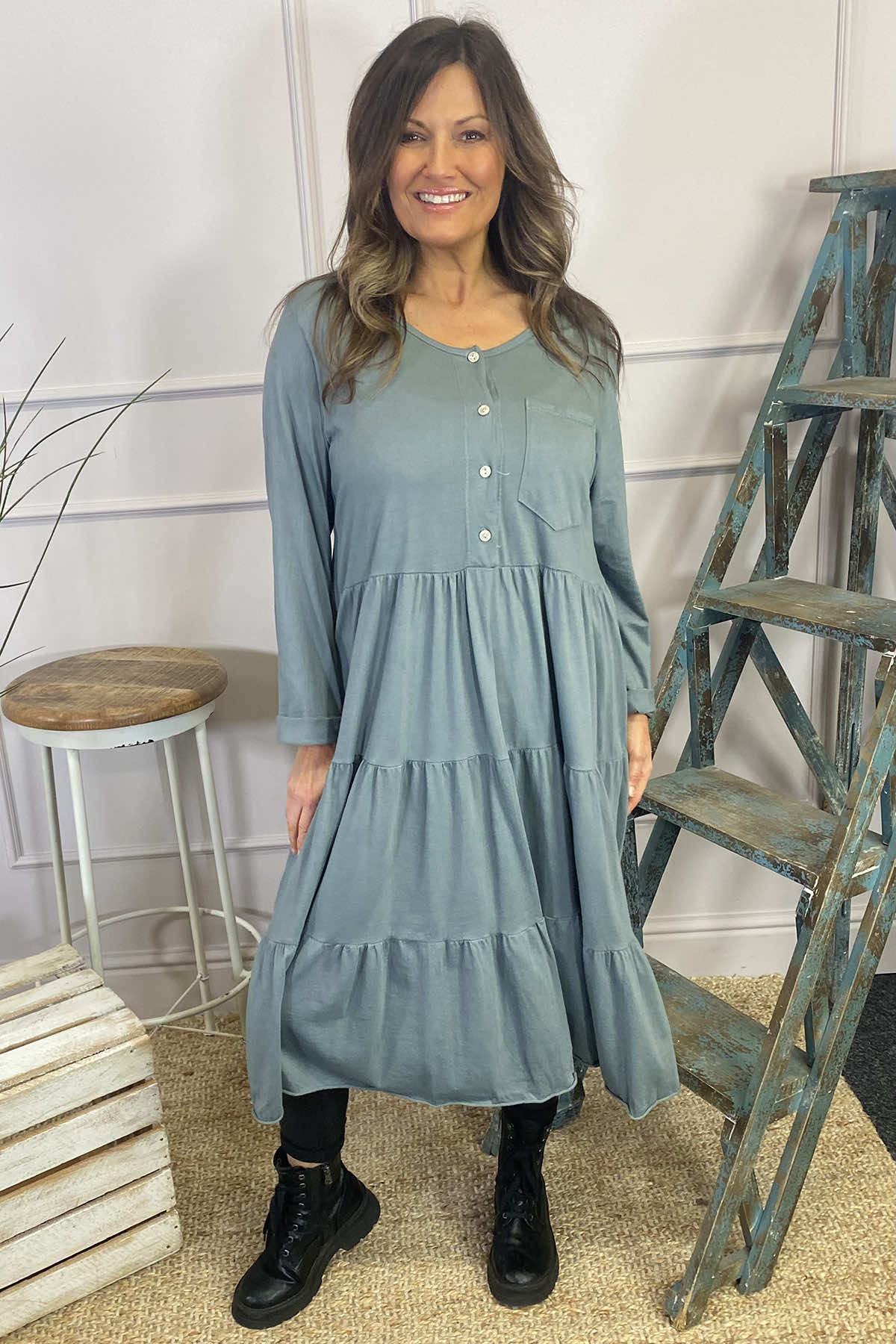 Piper Tiered Cotton Tunic Mid Grey