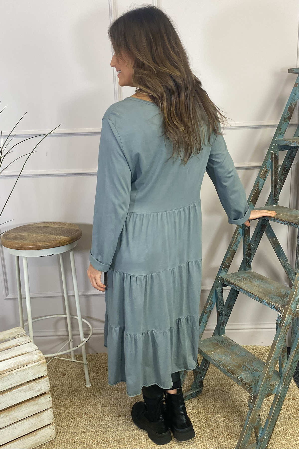 Piper Tiered Cotton Tunic Mid Grey