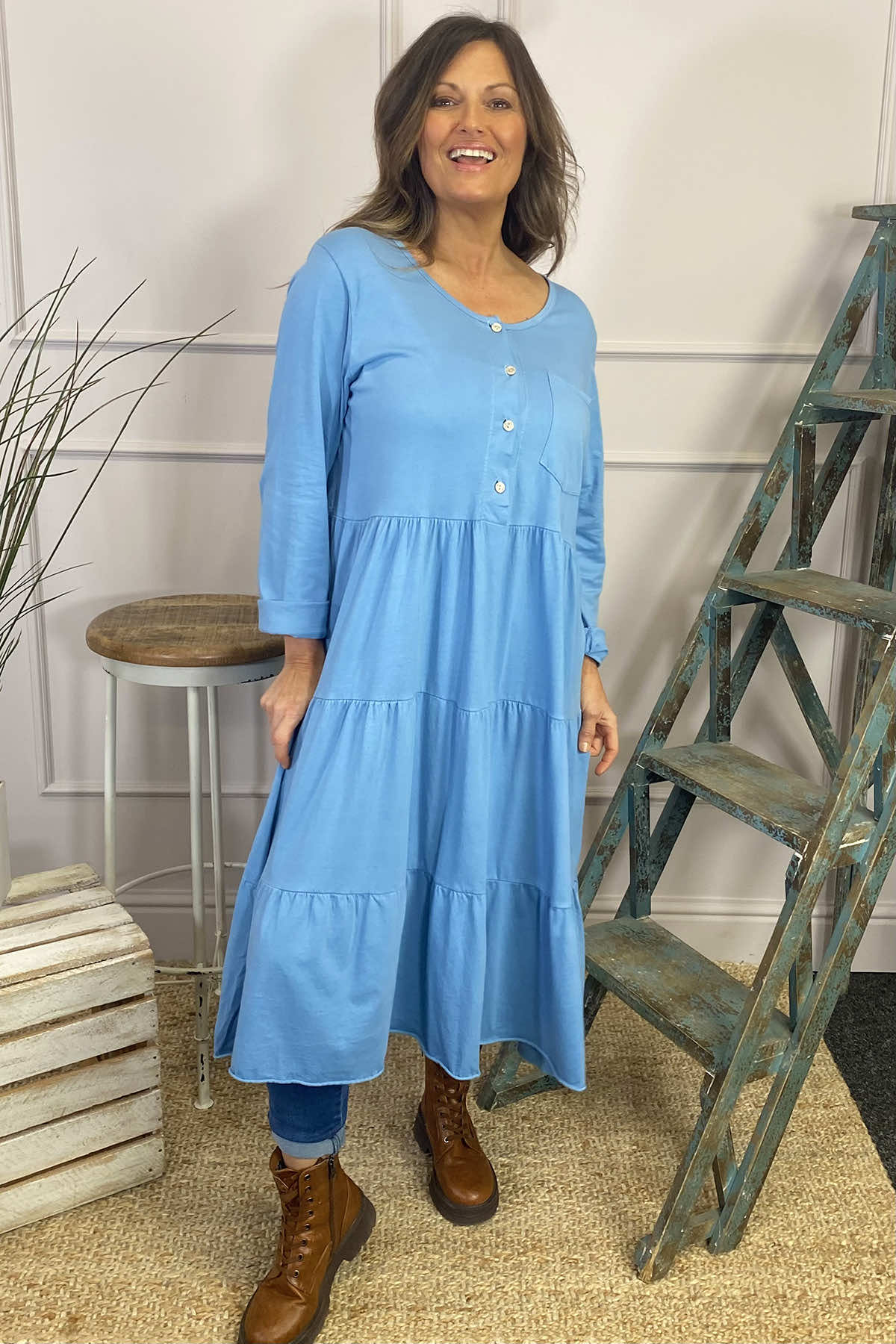 Piper Tiered Cotton Tunic Blue