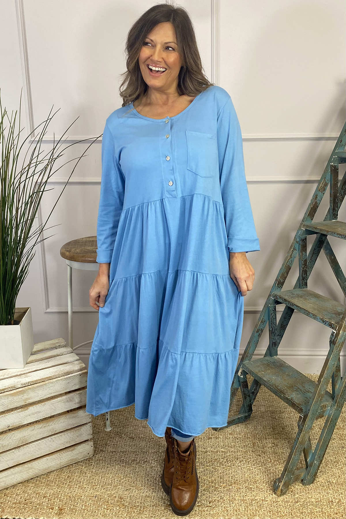 Piper Tiered Cotton Tunic Blue