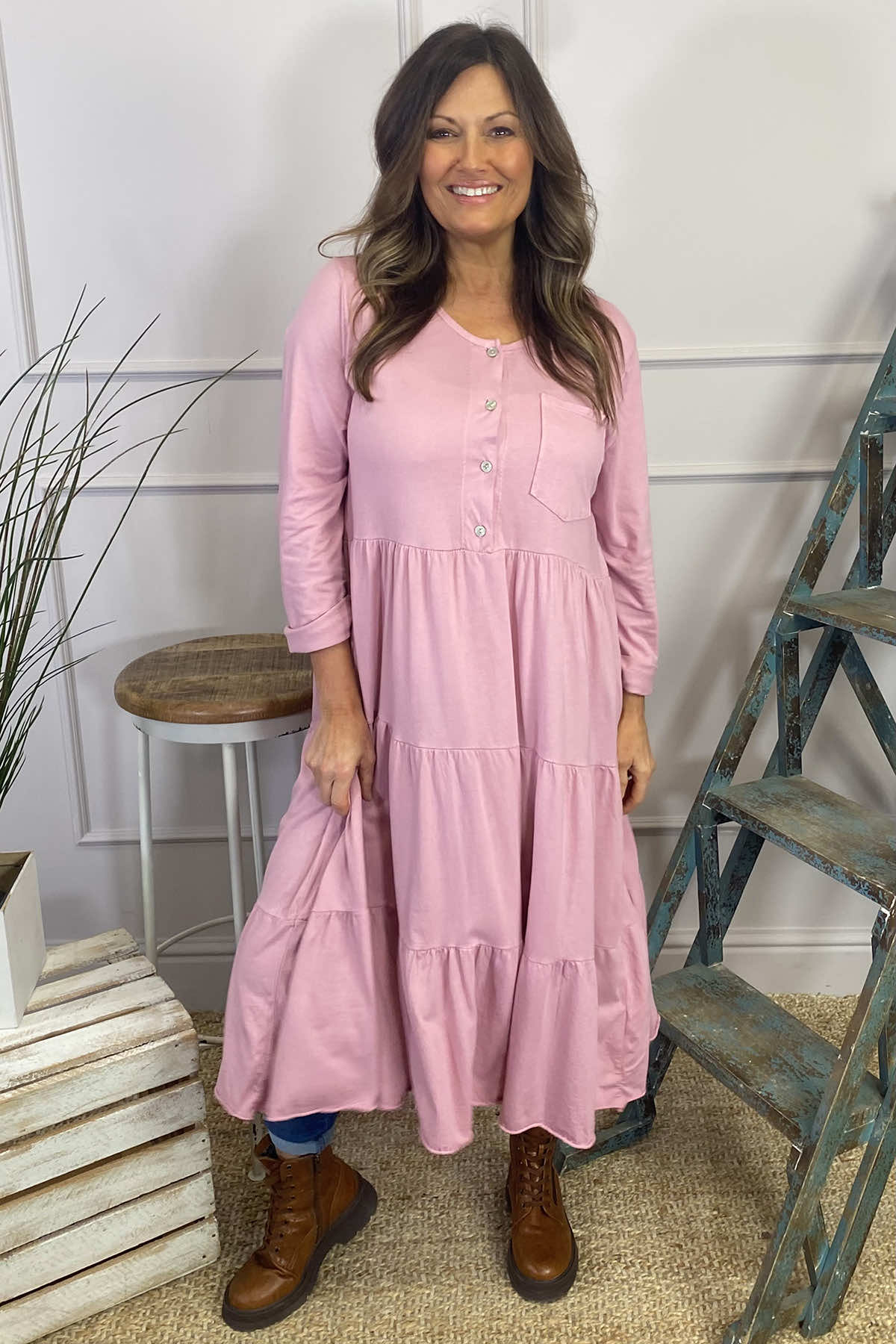 Piper Tiered Cotton Tunic Pink