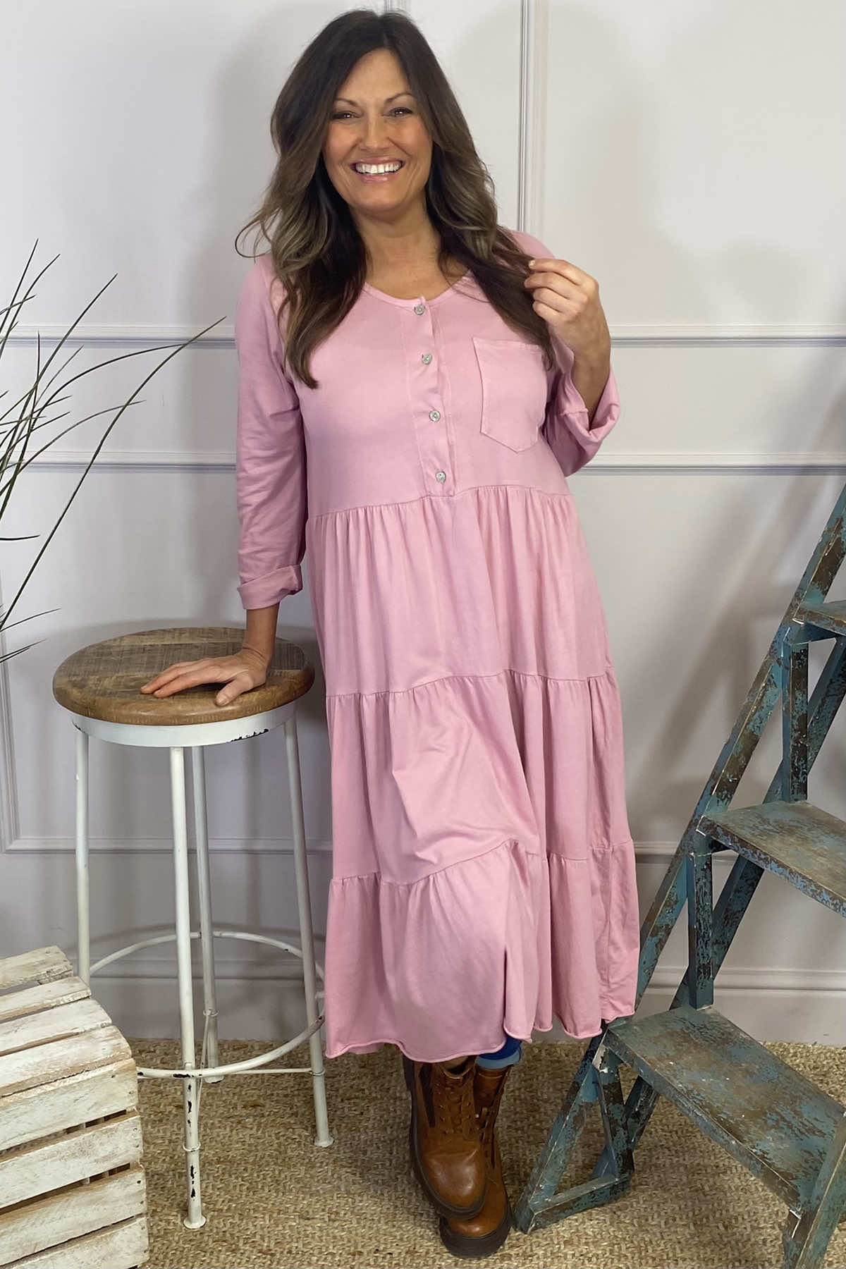 Piper Tiered Cotton Tunic Pink