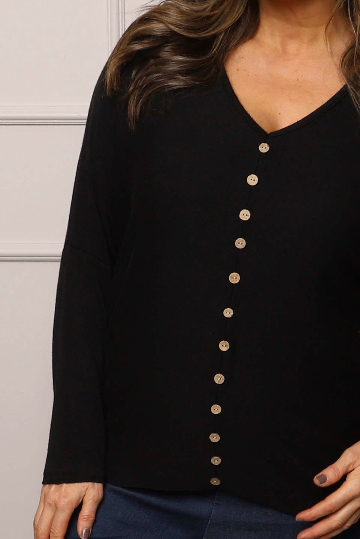 Blythe Button Detail Top Black