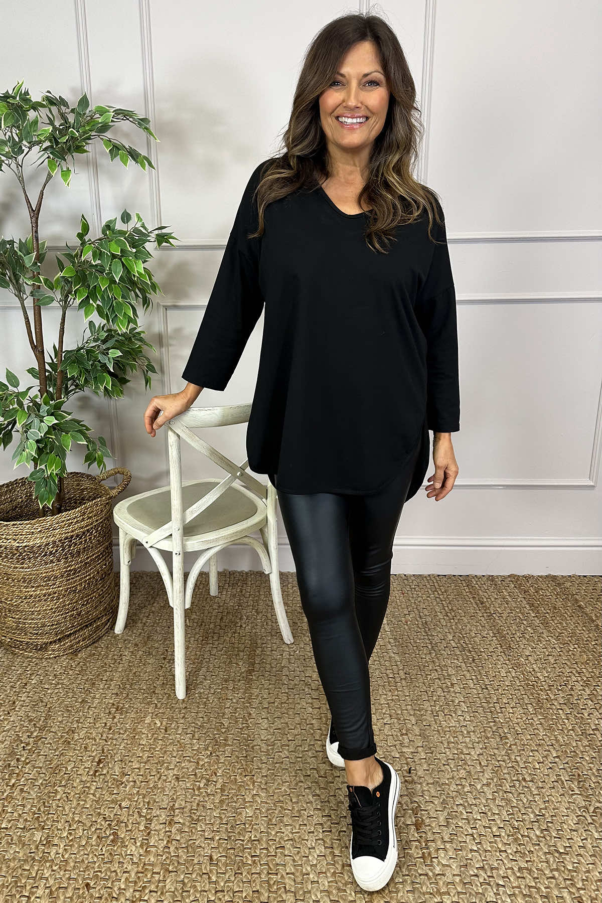 Billie V-Neck Cotton Top Black