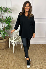 Billie V-Neck Cotton Top Black Black - Billie V-Neck Cotton Top Black