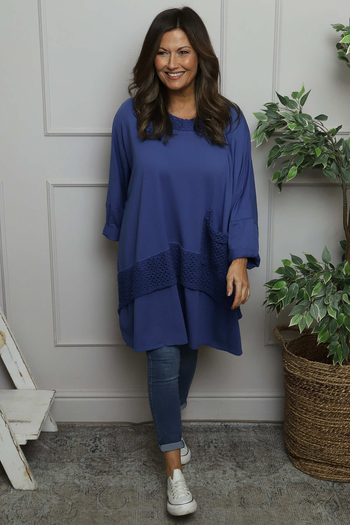 Mozelle Crochet Detail Cotton Top Cobalt