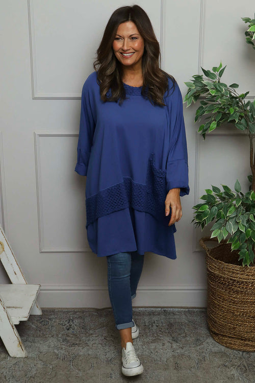 Mozelle Crochet Detail Cotton Top Cobalt - Image 1
