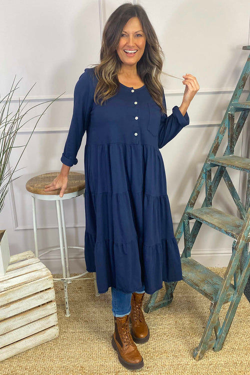 Piper Tiered Cotton Tunic Navy - Image 3