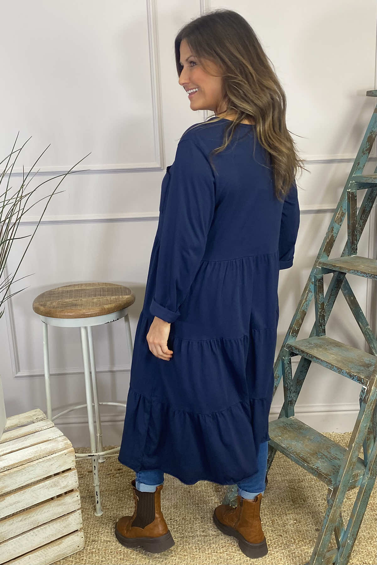 Piper Tiered Cotton Tunic Navy