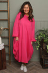 Brianne Long Sleeve Cotton Dress Fuchsia