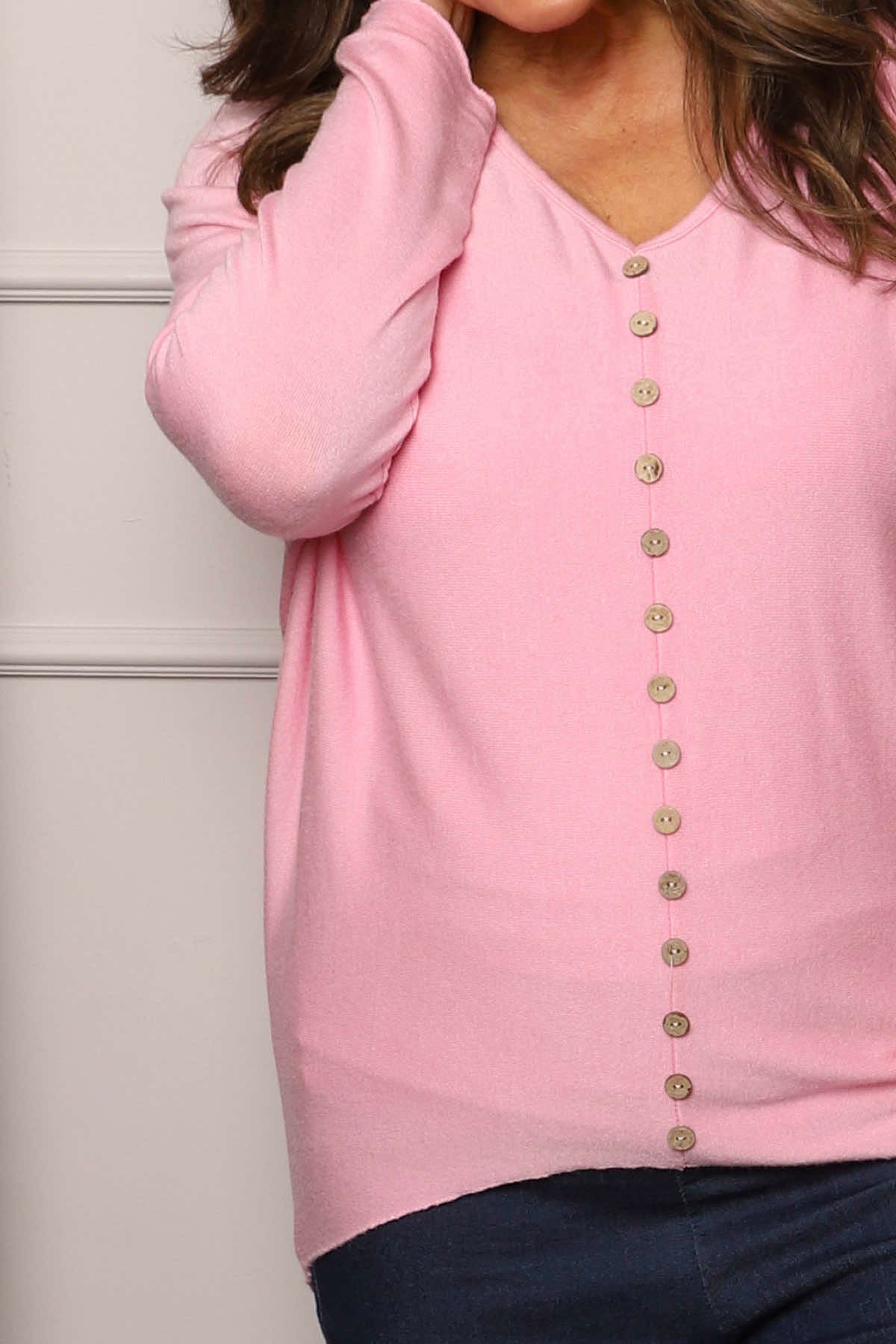 Blythe Button Detail Top Bubblegum Pink