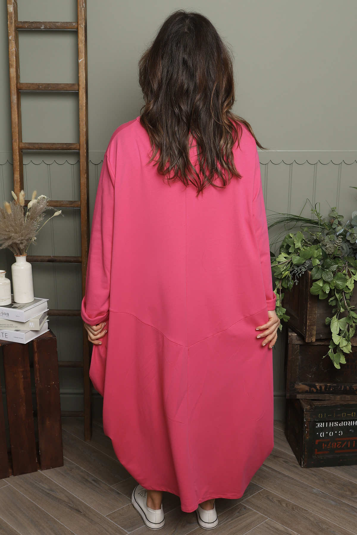 Brianne Long Sleeve Cotton Dress Fuchsia