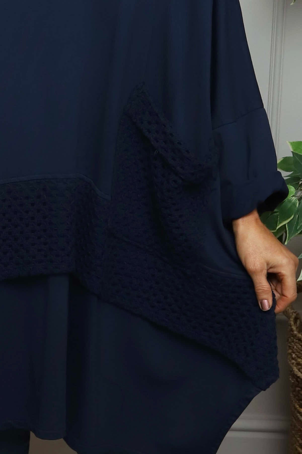 Mozelle Crochet Detail Cotton Top Navy