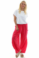 Clarisse Button Pocket Linen Trousers Hot Pink Hot Pink - Clarisse Button Pocket Linen Trousers Hot Pink