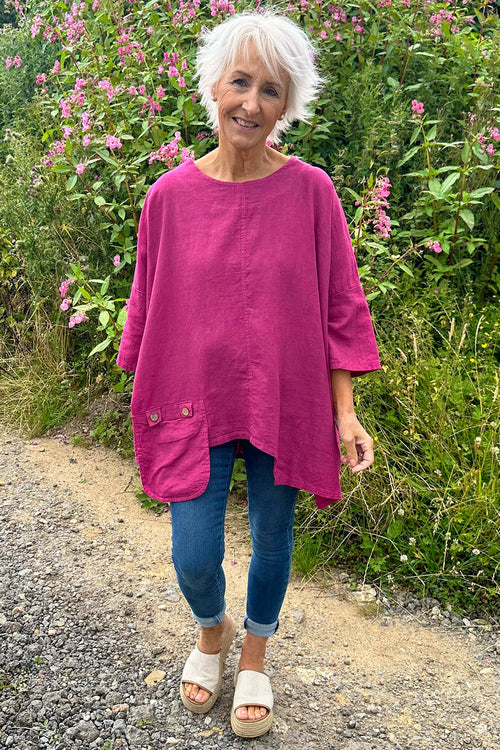 Daisy Linen Top Berry