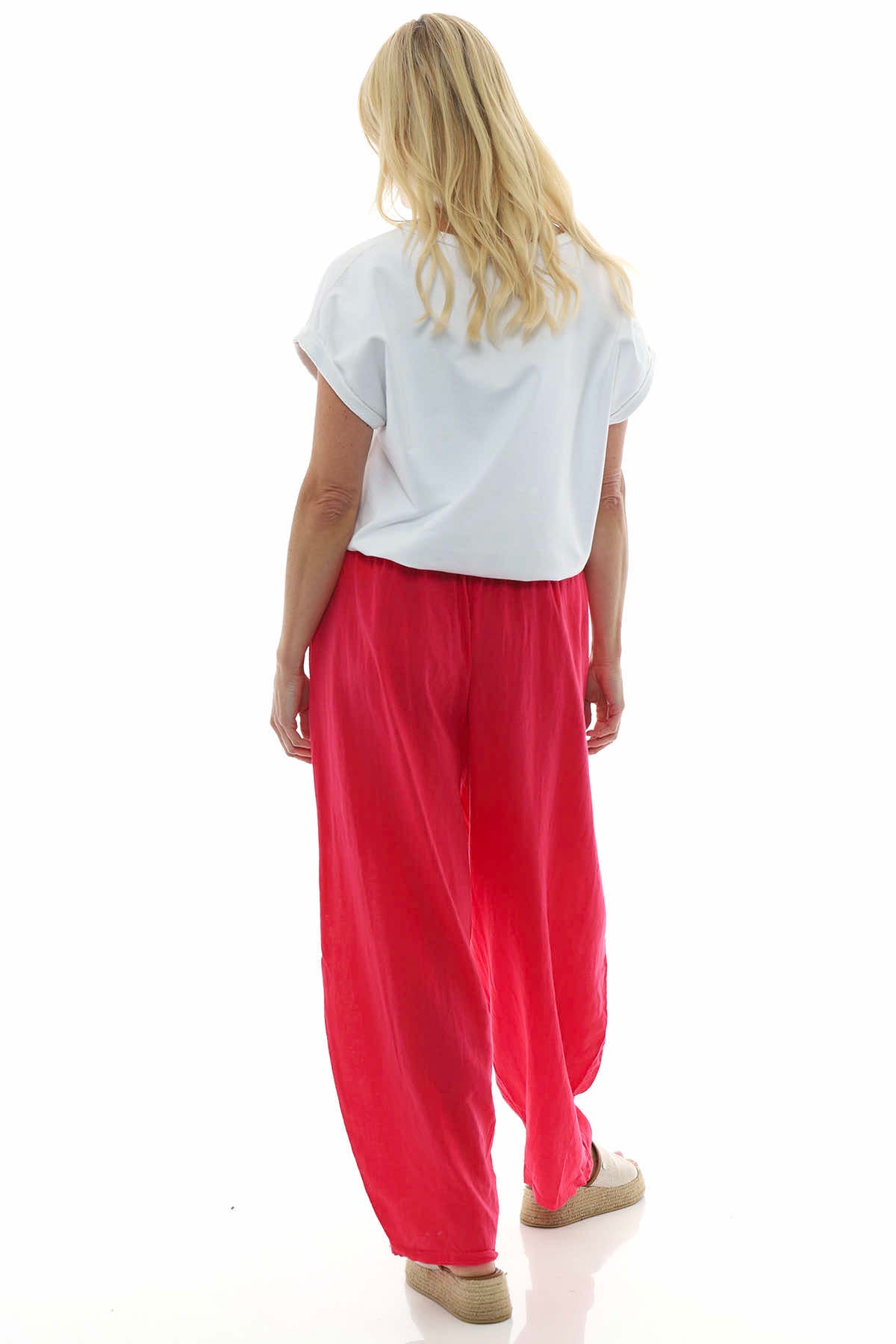 Clarisse Button Pocket Linen Trousers Hot Pink