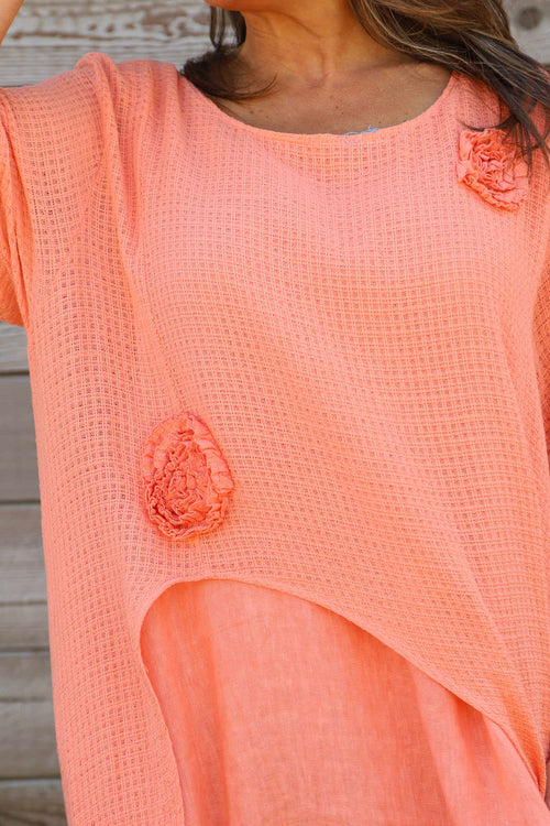 Lulworth Layered Rosette Linen Dress Orange - Image 3