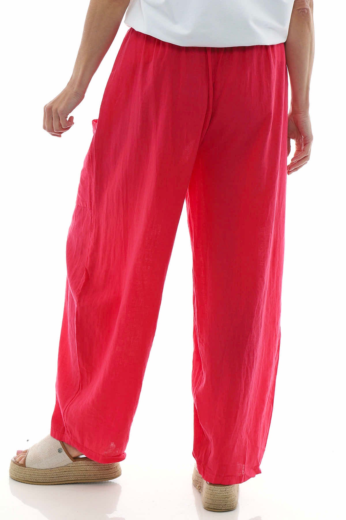 Clarisse Button Pocket Linen Trousers Hot Pink