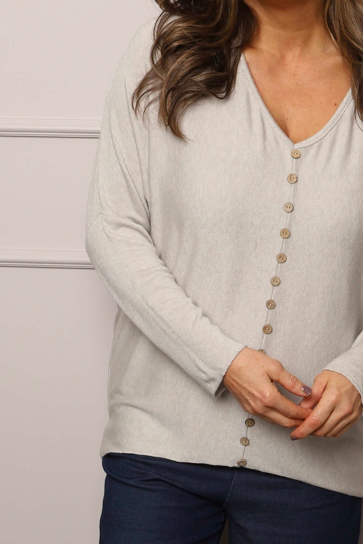 Blythe Button Detail Top Stone