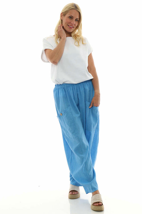 Clarisse Button Pocket Linen Trousers Powder Blue