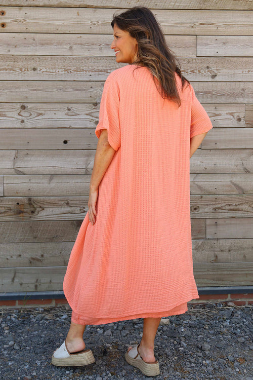 Lulworth Layered Rosette Linen Dress Orange - Image 4