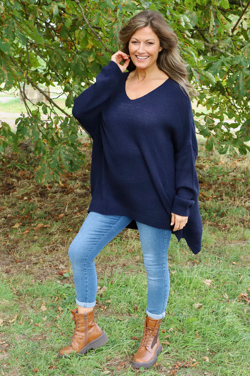 Josephine V-Neck Knitted Jumper Navy - Image 3