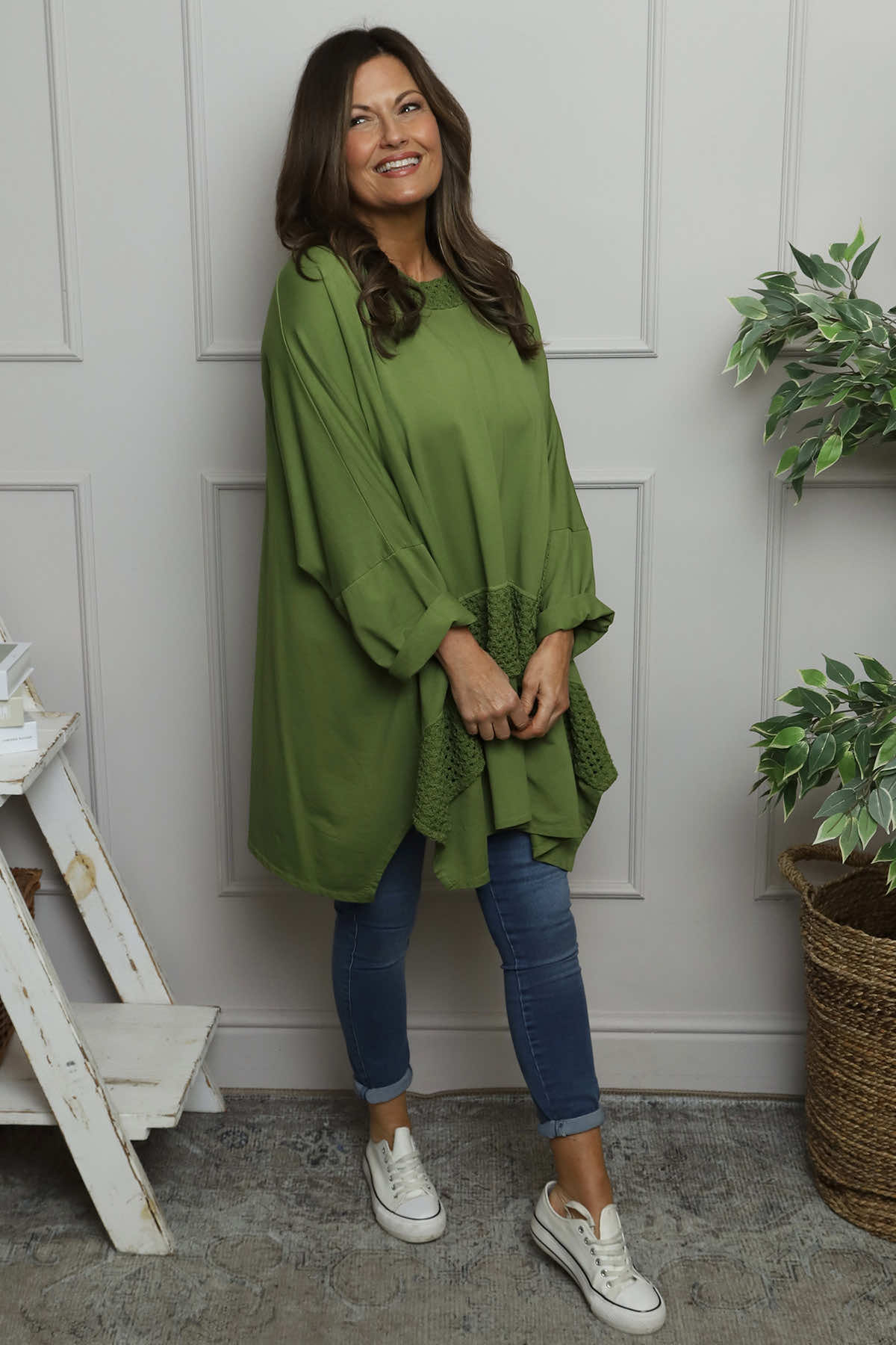 Mozelle Crochet Detail Cotton Top Olive